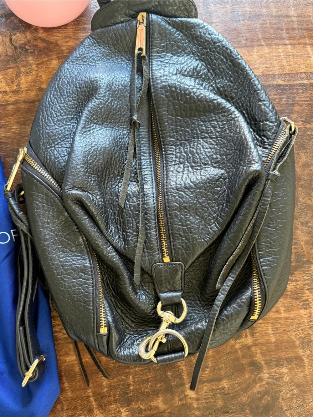 Rebecca Minkoff Black Pebbled Leather Backpack Purse w/ Gold Hardware